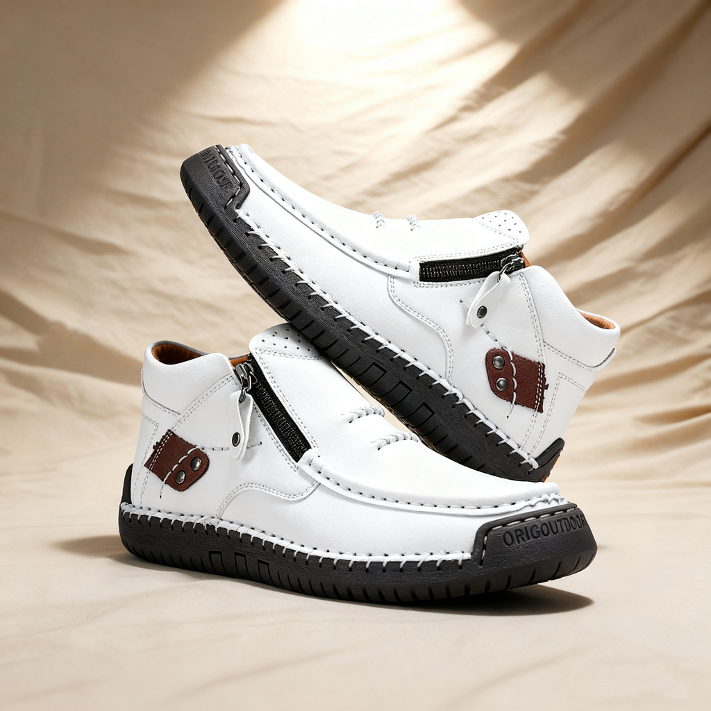 (⏰ Časovno omejena ponudba - 50 % popust) - Ročno izdelani moški gležnjarji iz vrhunskega usnja - Širok prst, podpora stopalskega loka, lahki, udobni, nedrseči in vodoodporni.