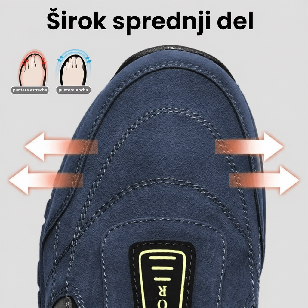 🎁 Moški ortopedski pohodni čevlji — Ročno šivan semiš 👟 Vodoodporni in nedrseči ✅ Podpora za stopalni lok — Udobna hoja.