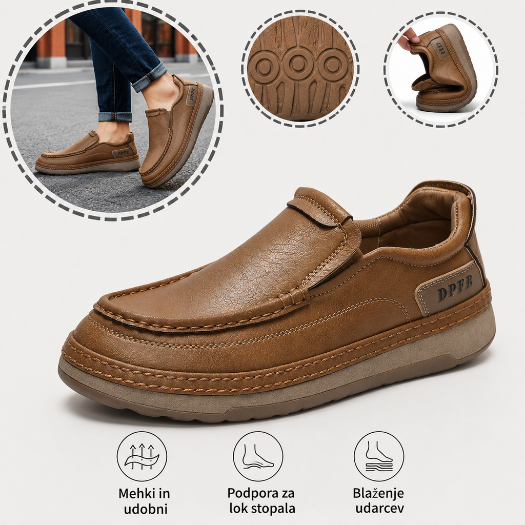 🎉 Danes -50 %! 👞 Moški usnjeni čevlji za uporabo vsak dan 🐂 Izdelani iz kakovostnega avstralskega govejega usnja ✅ Zračni in lahki 🦶 Podpora loku stopala in učinkovito blaženje udarcev ✅ Primerni za celodnevno hojo brez nelagodja