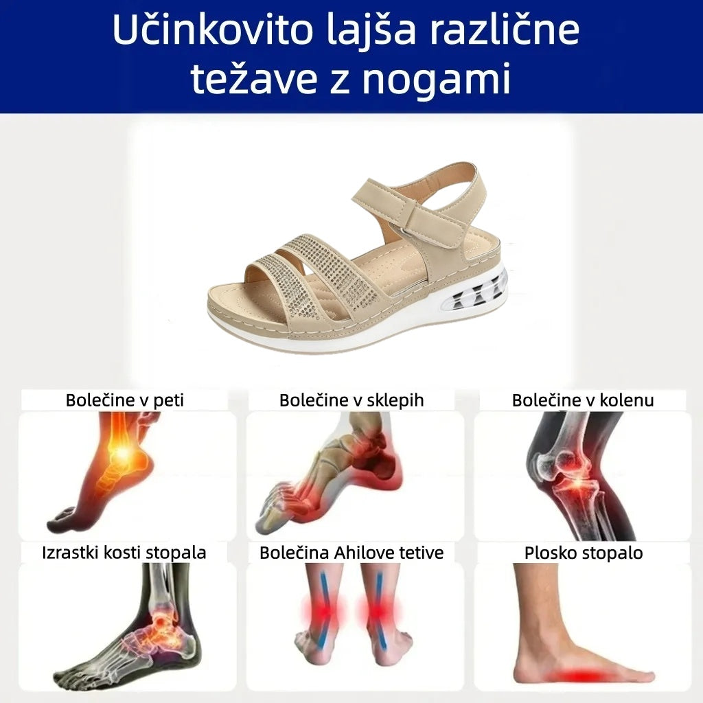 [🎁Dnes za poloviční cenu - Nenechte si to ujít] Letní klasické dámské ortopedické sandály s diamantovými cvočky pro tlumení nárazů - snižují tlak při chůzi 👞 Usnadňují chůzi