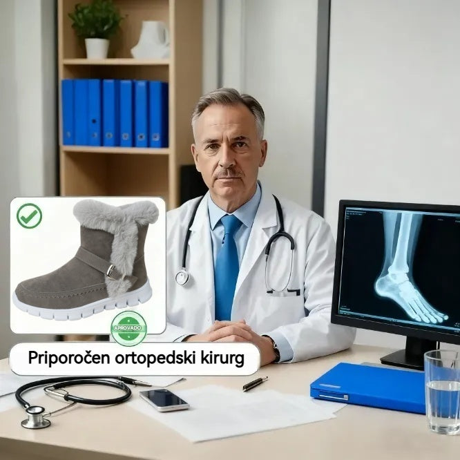 Ženski snežni škornji Vernoan® - Ergonomski zimski ortopedski škornji z volneno podlogo za toploto in protizdrsnost. Ergonomska oblika učinkovito lajša bolečine v stopalih.