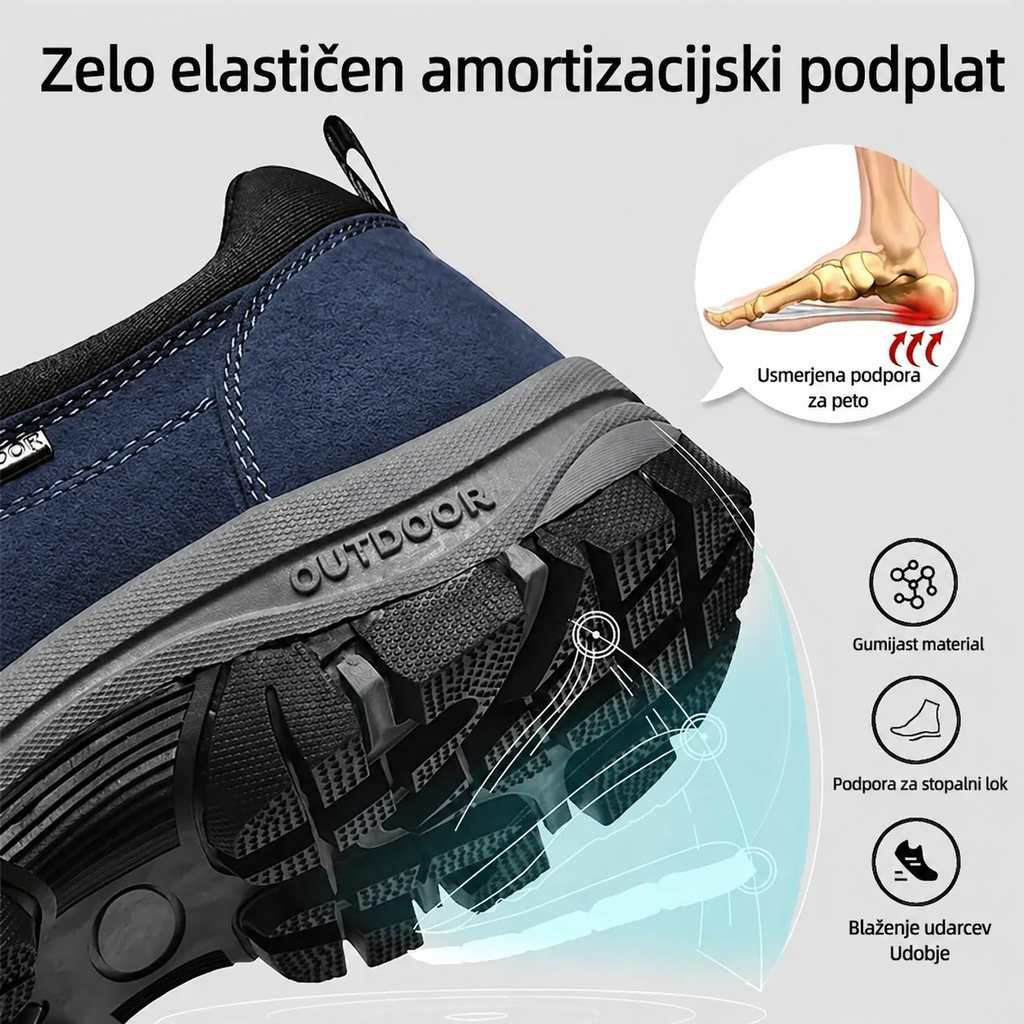 🎁 Moški ortopedski pohodni čevlji — Ročno šivan semiš 👟 Vodoodporni in nedrseči ✅ Podpora za stopalni lok — Udobna hoja.