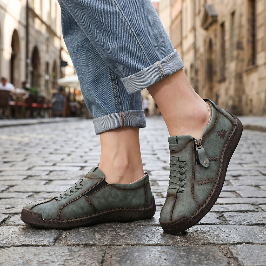 🔥 ¡Oferta especial de hoy con un 60% de descuento 🎁Mocasines de Piel con Cremallera para Mujer, Zapatos Cómodos Ergonómicos, Calzado Casual para Caminar Sin Cordones