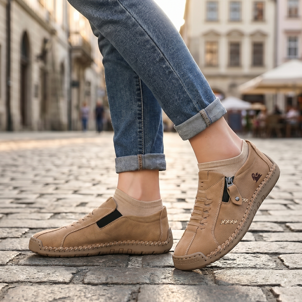 🔥 ¡Oferta especial de hoy con un 60% de descuento 🎁Mocasines de Piel con Cremallera para Mujer, Zapatos Cómodos Ergonómicos, Calzado Casual para Caminar Sin Cordones