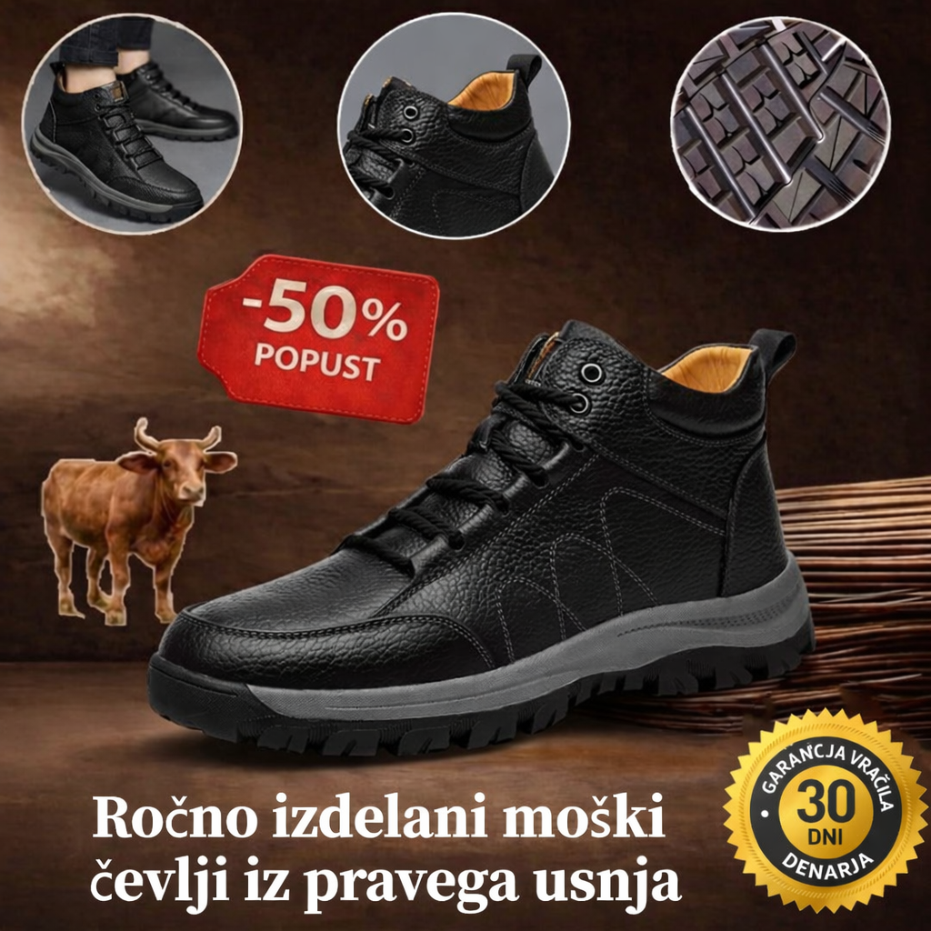 🐂 Moški ortopedski čevlji iz avstralske telečje kože 👞 Ročno šivani, vodoodporni in nedrseči ✅ Podpora za stopalni lok: udobna hoja ✅