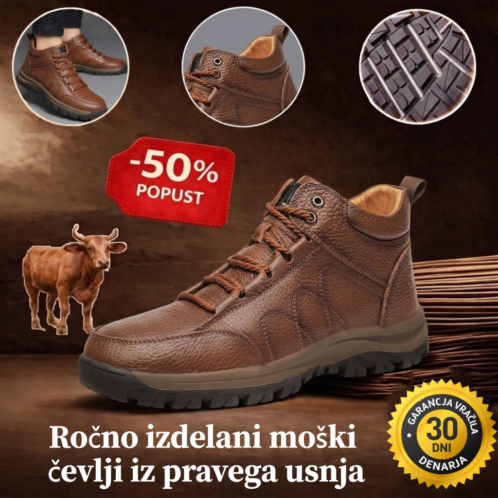 🐂 Moški ortopedski čevlji iz avstralske telečje kože 👞 Ročno šivani, vodoodporni in nedrseči ✅ Podpora za stopalni lok: udobna hoja ✅