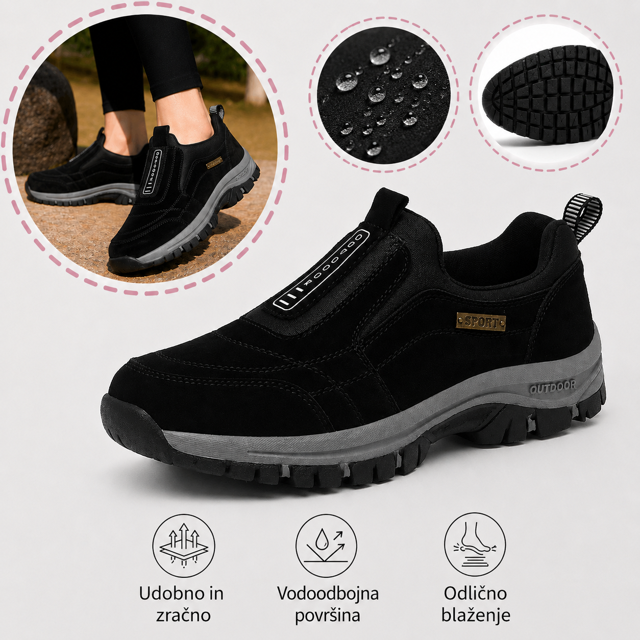 🎁 Moški ortopedski pohodni čevlji — Ročno šivan semiš 👟 Vodoodporni in nedrseči ✅ Podpora za stopalni lok — Udobna hoja.