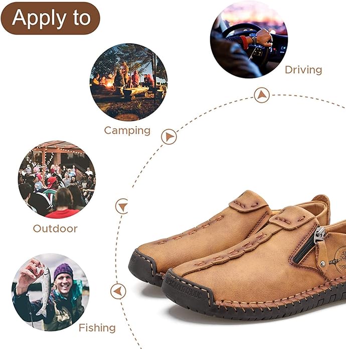 🐂 Moški ročno šivani ravni čevlji iz telečje kože 👞 Zasnovano posebej za moške, enostavno obuvanje in sezuvanje ✅ Lahki, udobni, vodoodporni in nedrseči