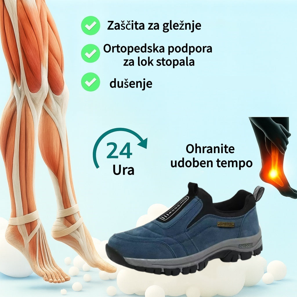 🎁 Moški ortopedski pohodni čevlji — Ročno šivan semiš 👟 Vodoodporni in nedrseči ✅ Podpora za stopalni lok — Udobna hoja.