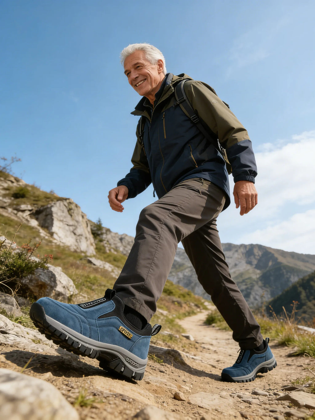 🎁 Moški ortopedski pohodni čevlji — Ročno šivan semiš 👟 Vodoodporni in nedrseči ✅ Podpora za stopalni lok — Udobna hoja.