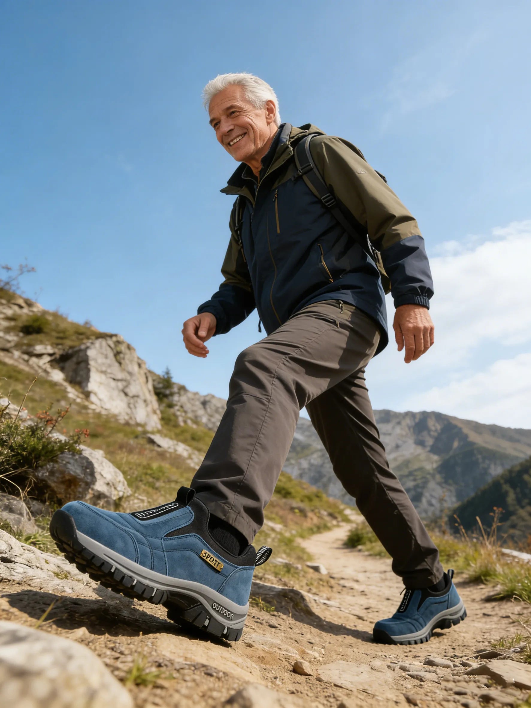🎁 Moški ortopedski pohodni čevlji — Ročno šivan semiš 👟 Vodoodporni in nedrseči ✅ Podpora za stopalni lok — Udobna hoja.
