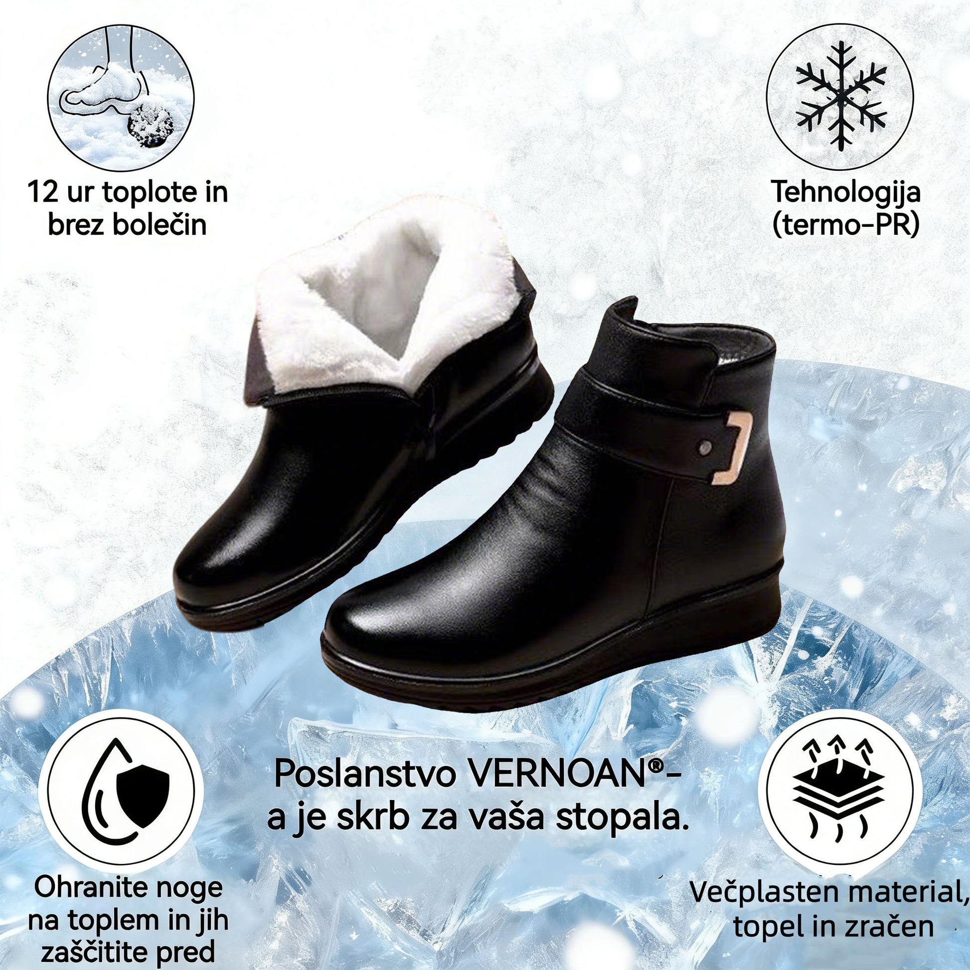 🔥Časovno omejena ponudba danes: 70 % popust! ⏰- Zimski topli usnjeni škornji VERNOAN®. 👍Ortopedska obutev, zasnovana posebej za ženske. Podpora za stopalni lok za lažjo hojo.