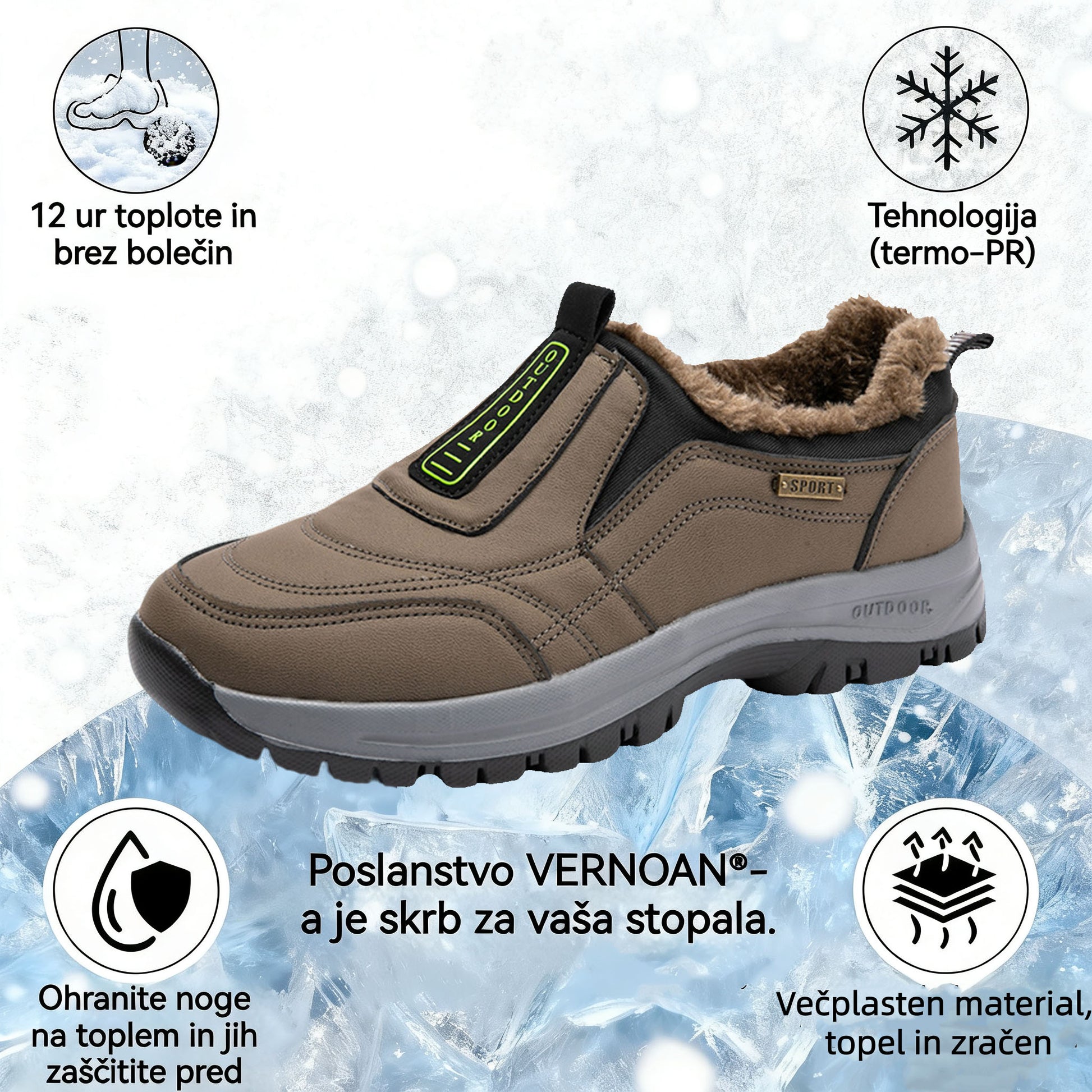 VERNOAN® Izolacijska in nedrseča obutev - Ergonomsko oblikovana zimska ortopedska obutev, ki lajša bolečine v stopalih, kolenih in hrbtu - Unisex