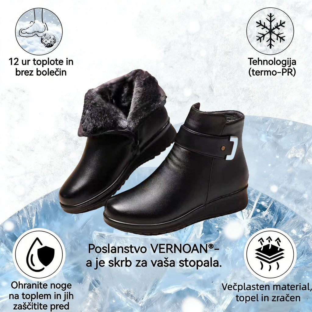 🔥Časovno omejena ponudba danes: 70 % popust! ⏰- Zimski topli usnjeni škornji VERNOAN®. 👍Ortopedska obutev, zasnovana posebej za ženske. Podpora za stopalni lok za lažjo hojo.