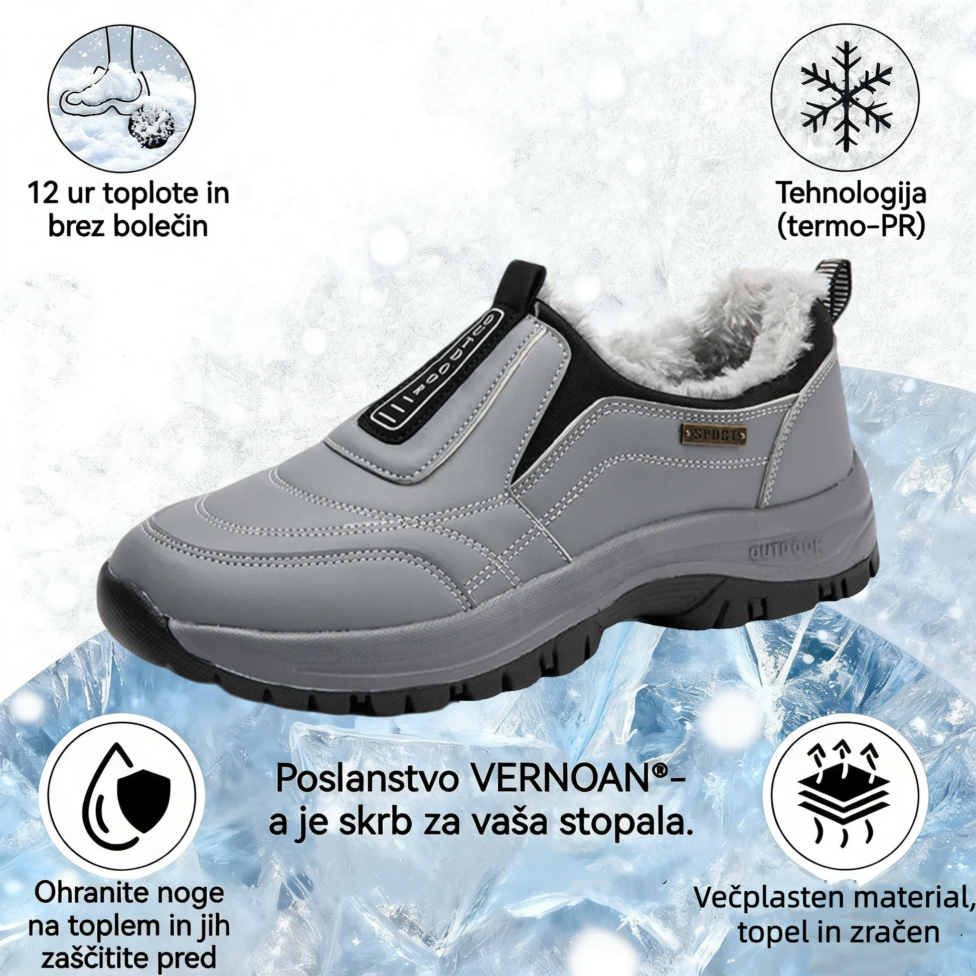VERNOAN® Izolacijska in nedrseča obutev - Ergonomsko oblikovana zimska ortopedska obutev, ki lajša bolečine v stopalih, kolenih in hrbtu - Unisex