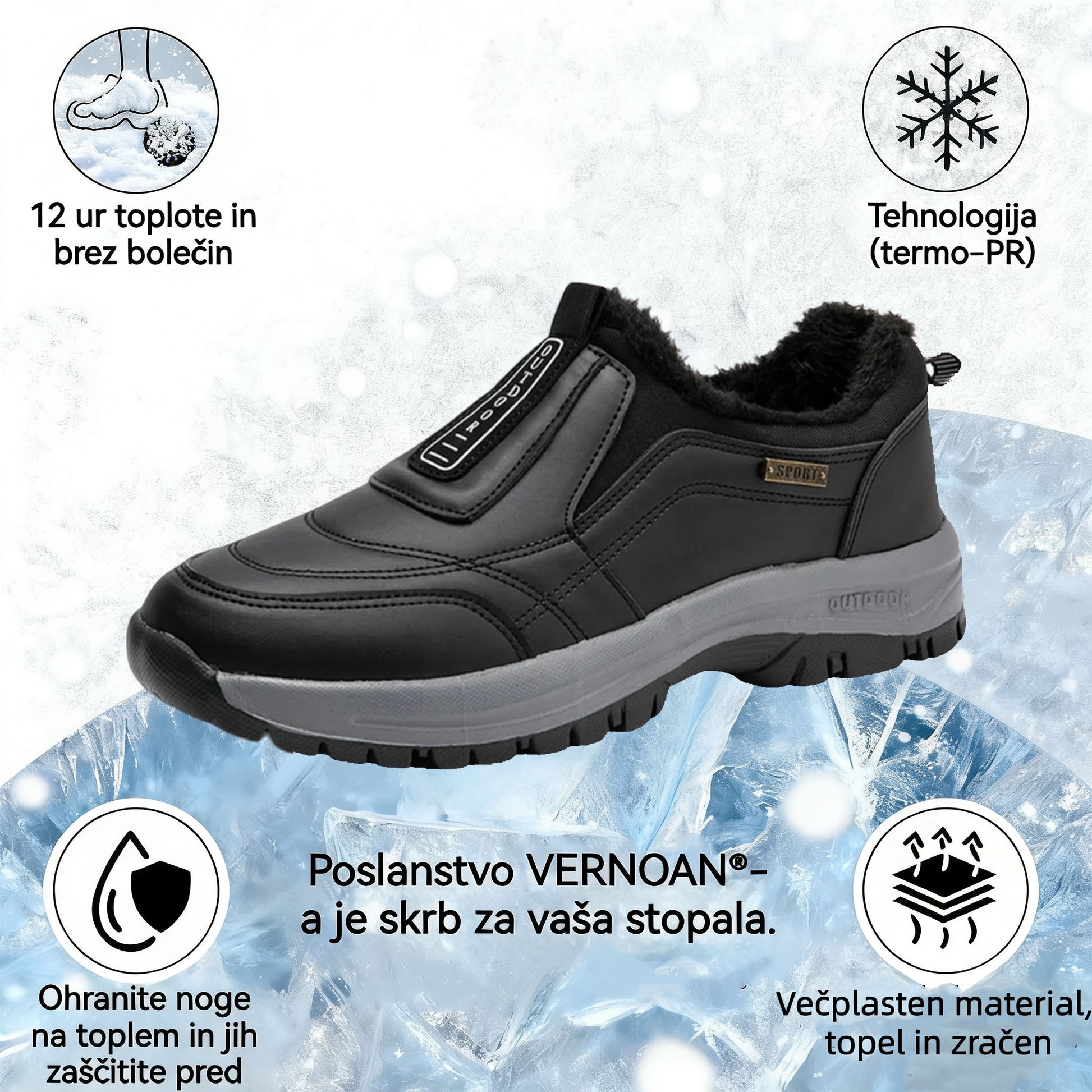 VERNOAN® Izolacijska in nedrseča obutev - Ergonomsko oblikovana zimska ortopedska obutev, ki lajša bolečine v stopalih, kolenih in hrbtu - Unisex