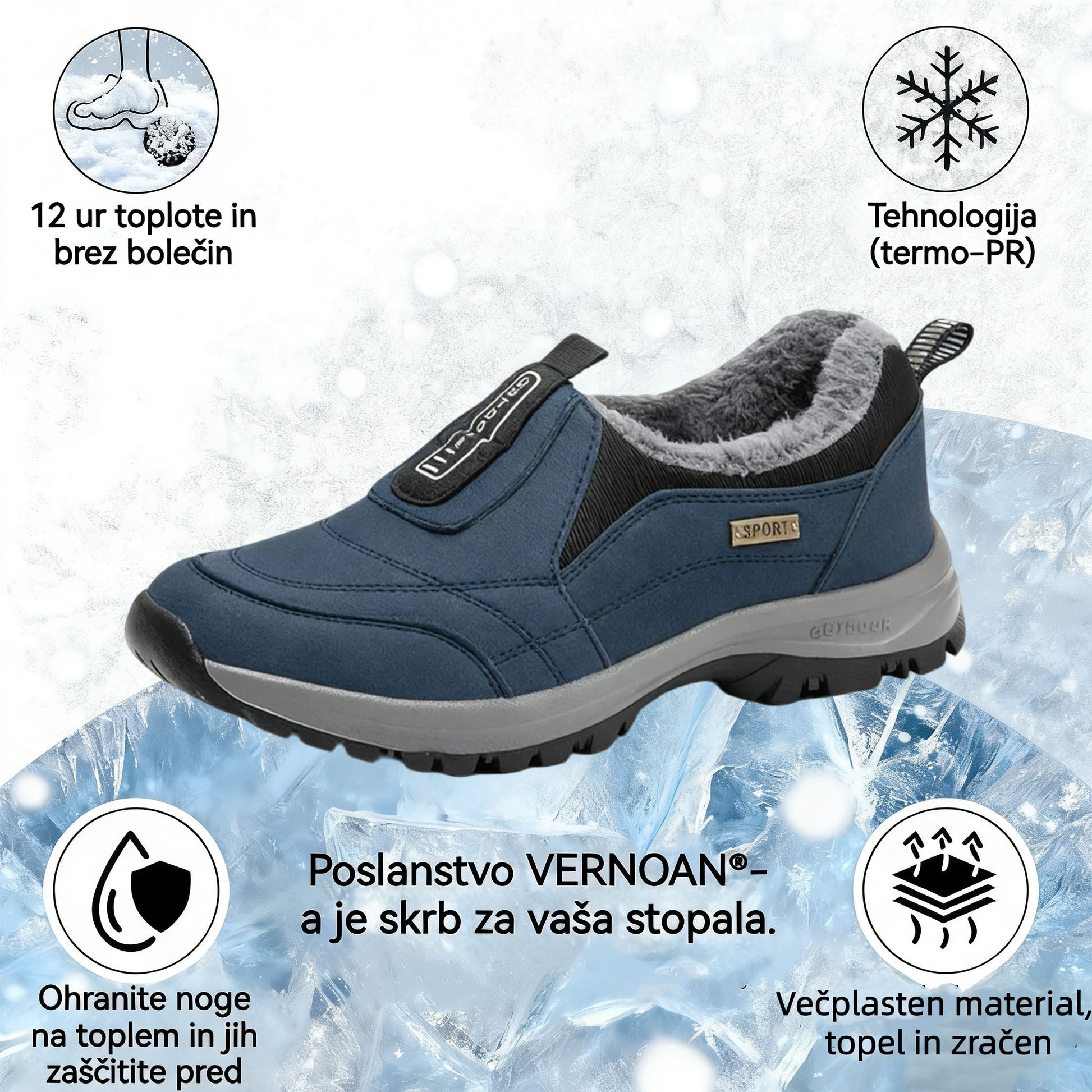 VERNOAN® Izolacijska in nedrseča obutev - Ergonomsko oblikovana zimska ortopedska obutev, ki lajša bolečine v stopalih, kolenih in hrbtu - Unisex