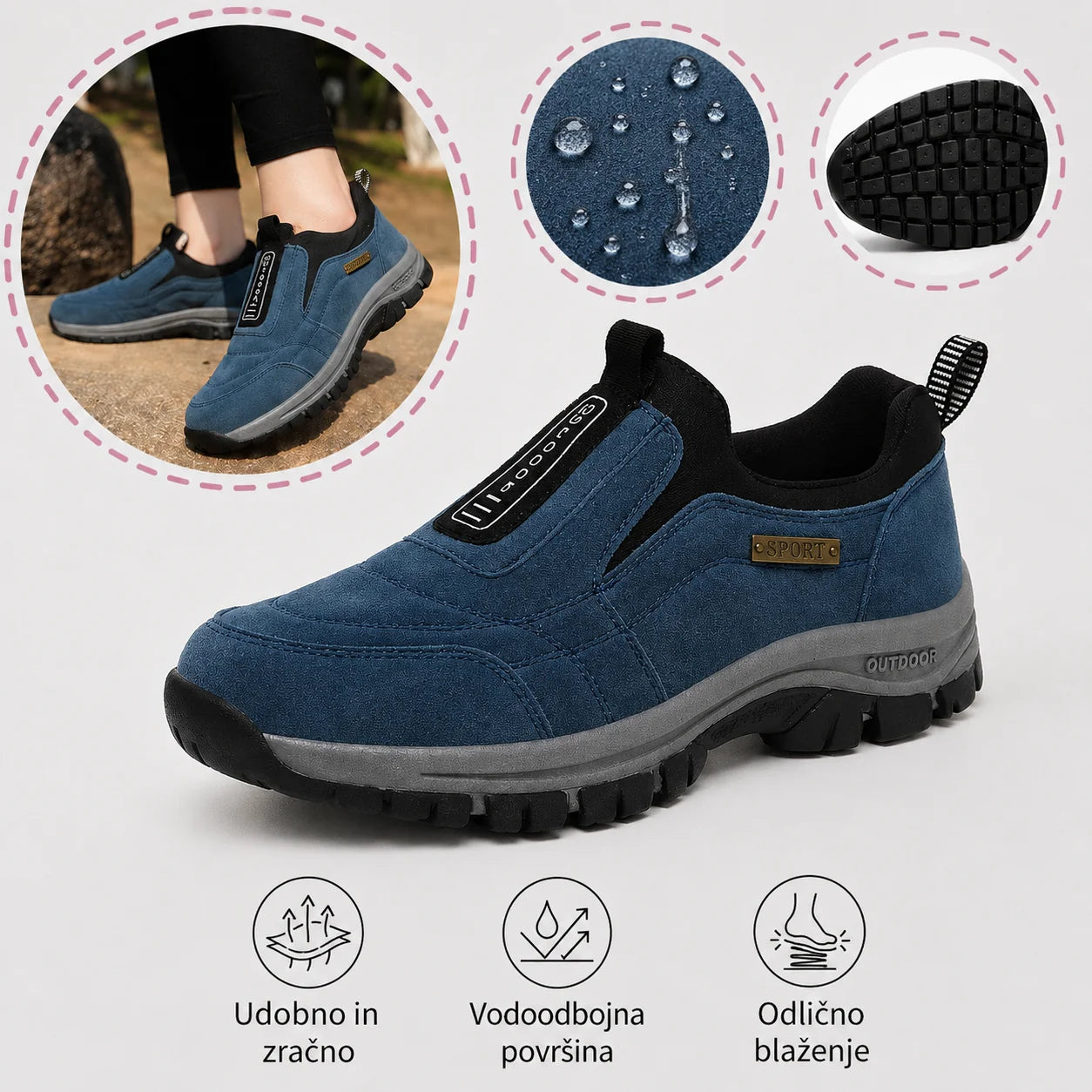 🎁 Moški ortopedski pohodni čevlji — Ročno šivan semiš 👟 Vodoodporni in nedrseči ✅ Podpora za stopalni lok — Udobna hoja.