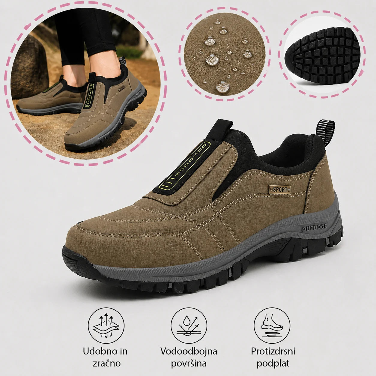 🎁 Moški ortopedski pohodni čevlji — Ročno šivan semiš 👟 Vodoodporni in nedrseči ✅ Podpora za stopalni lok — Udobna hoja.