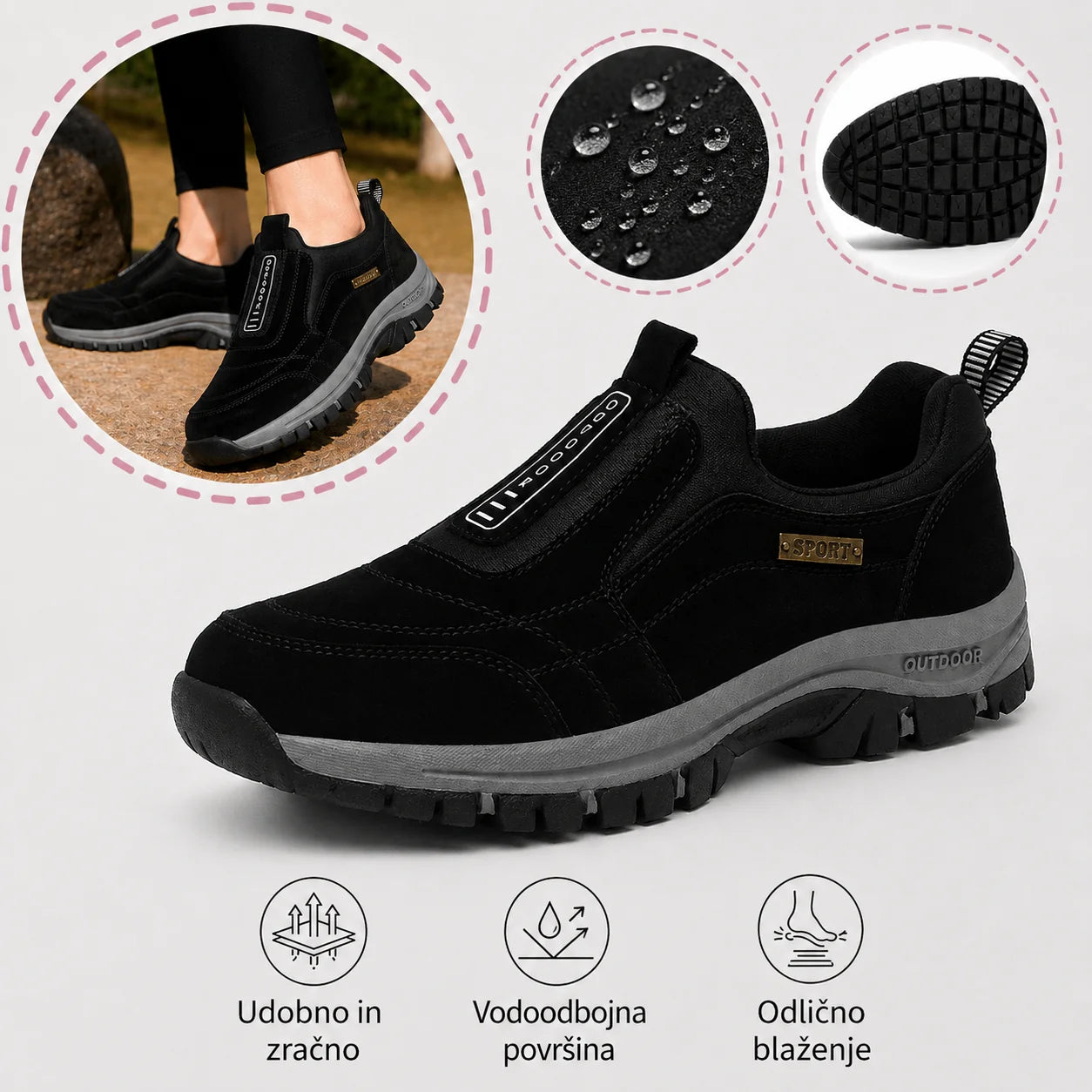 🎁 Moški ortopedski pohodni čevlji — Ročno šivan semiš 👟 Vodoodporni in nedrseči ✅ Podpora za stopalni lok — Udobna hoja.