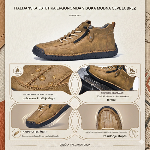 (🔥 50 % popusta - Ne zamudite!) Usnjeni čevlji "Zero Fatigue": Stranska zadrga, opora za vložek in nedrseč podplat – njihova ergonomska oblika lajša utrujenost - unisex