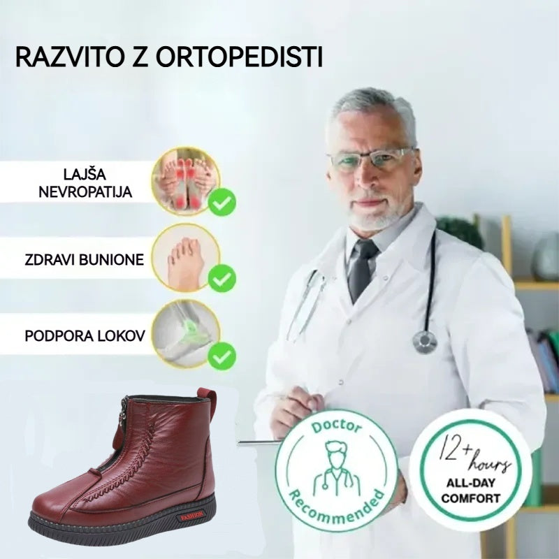 🔥Časovno omejena ponudba danes: 70 % popust⏰ - Udobni in topli usnjeni škornji VERNOAN®, ženski ortopedski čevlji. 👍Opora za lok stopala za lažjo hojo.