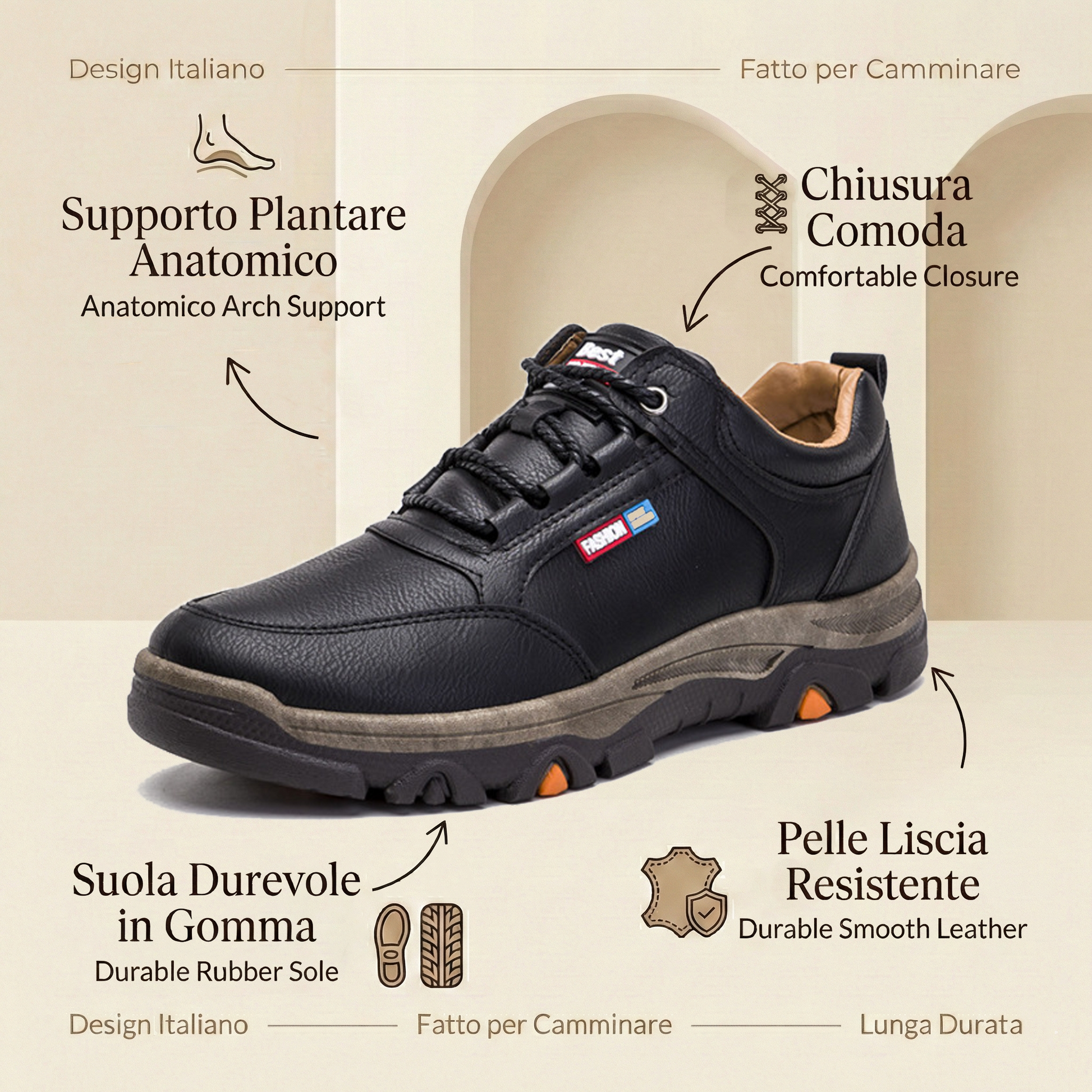 [🔥Sconto 50%] Scarpe Uomo da Passeggio in Pelle Morbida - Impermeabili, Antiscivolo e con Supporto Plantare Ergonomico