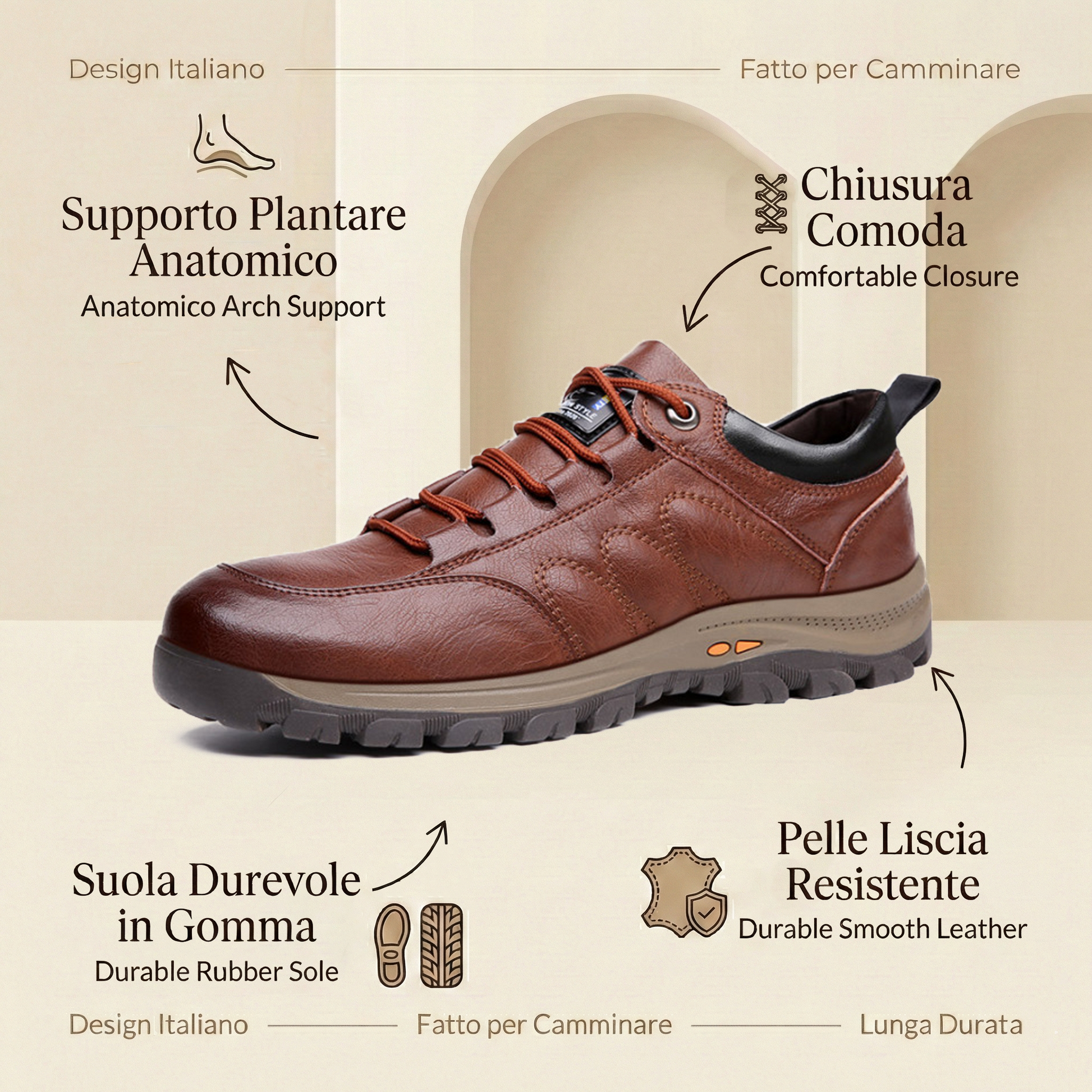[🔥Sconto 50%] Scarpe Uomo da Passeggio in Pelle Morbida - Impermeabili, Antiscivolo e con Supporto Plantare Ergonomico