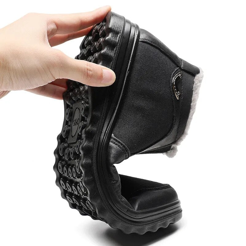 Men's Winter Fleece Waterproof Warm Non-Slip Orthopedic Shoes Snow Ankle Boots (Medical Certification)
