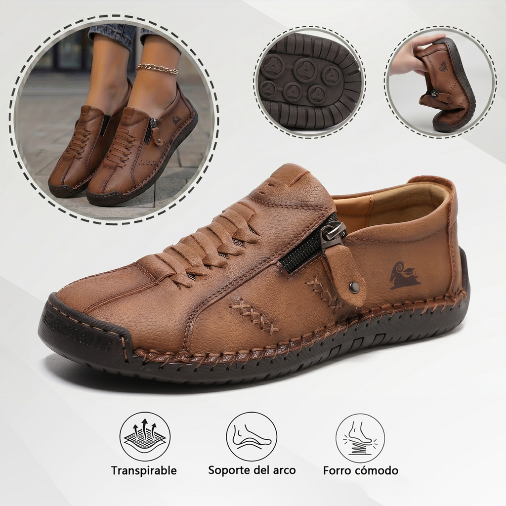 🔥 ¡Oferta especial de hoy con un 60% de descuento 🎁Mocasines de Piel con Cremallera para Mujer, Zapatos Cómodos Ergonómicos, Calzado Casual para Caminar Sin Cordones