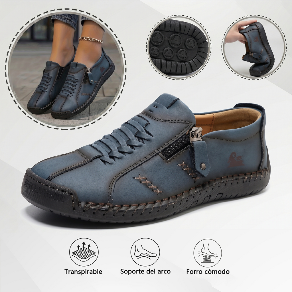 🔥 ¡Oferta especial de hoy con un 60% de descuento 🎁Mocasines de Piel con Cremallera para Mujer, Zapatos Cómodos Ergonómicos, Calzado Casual para Caminar Sin Cordones