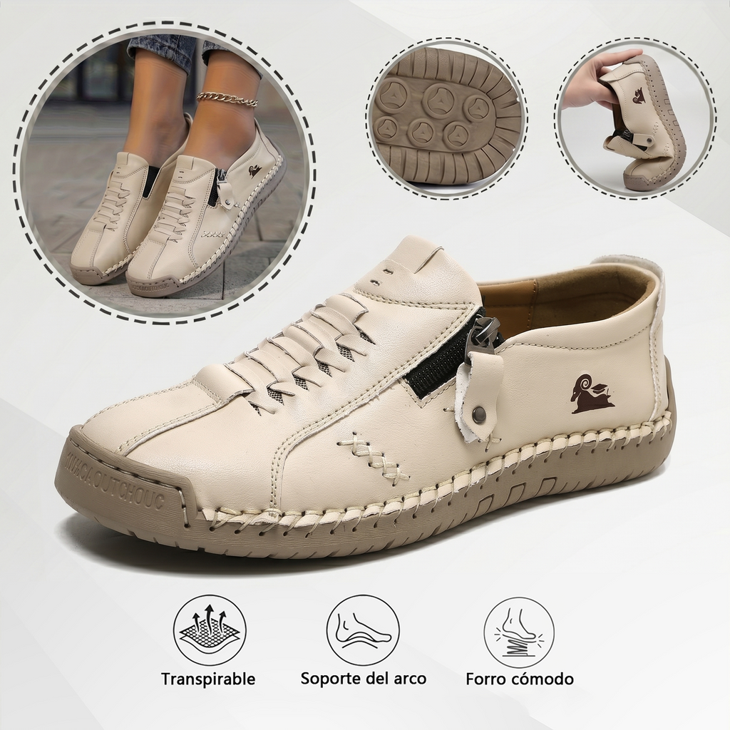 🔥 ¡Oferta especial de hoy con un 60% de descuento 🎁Mocasines de Piel con Cremallera para Mujer, Zapatos Cómodos Ergonómicos, Calzado Casual para Caminar Sin Cordones
