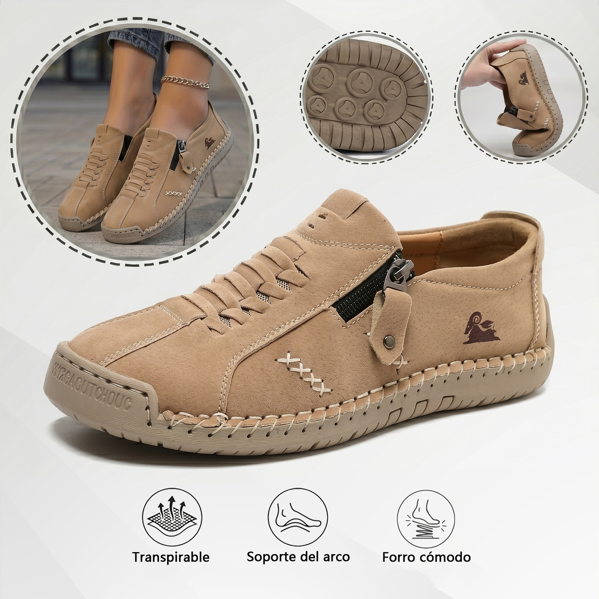 🔥 ¡Oferta especial de hoy con un 60% de descuento 🎁Mocasines de Piel con Cremallera para Mujer, Zapatos Cómodos Ergonómicos, Calzado Casual para Caminar Sin Cordones