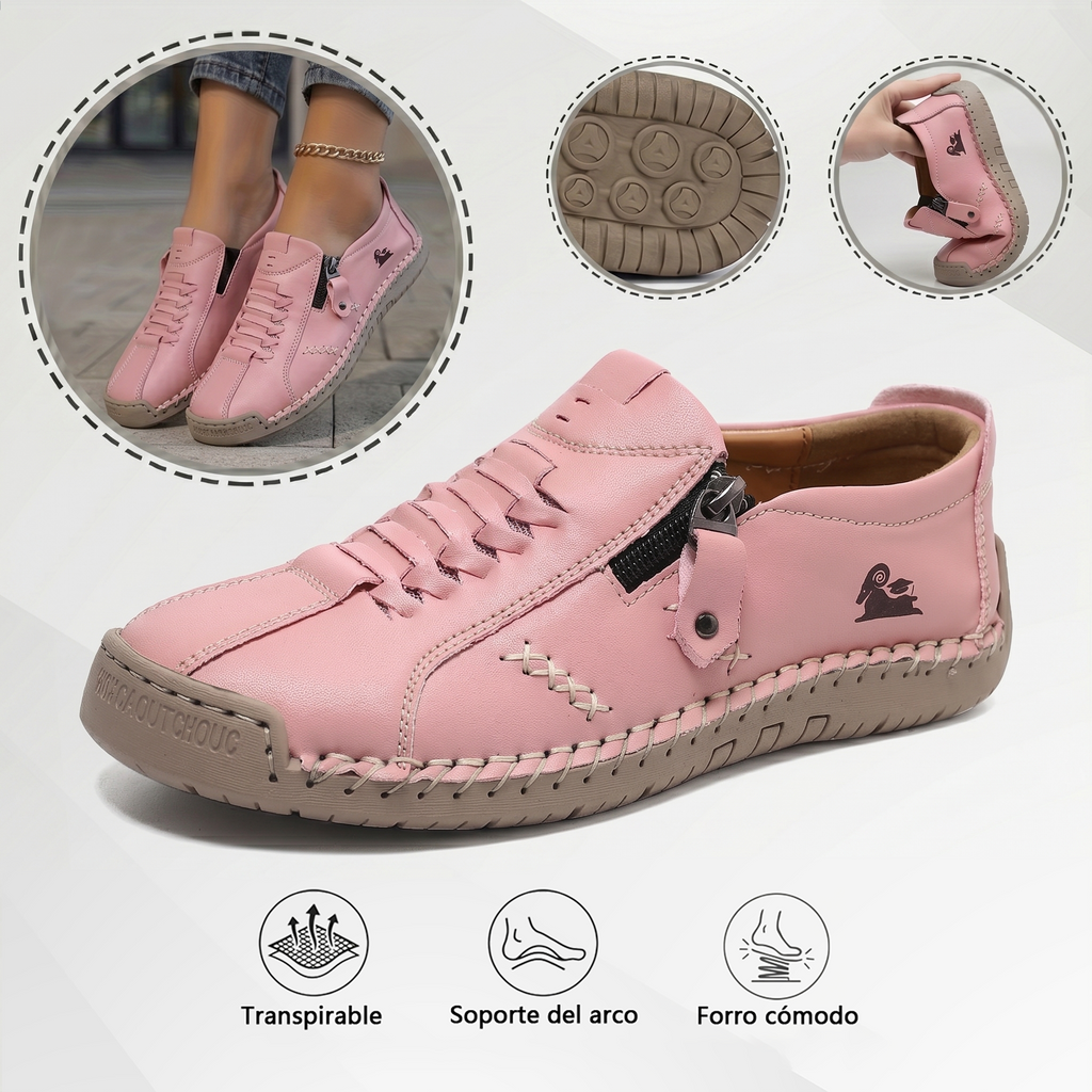 🔥 ¡Oferta especial de hoy con un 60% de descuento 🎁Mocasines de Piel con Cremallera para Mujer, Zapatos Cómodos Ergonómicos, Calzado Casual para Caminar Sin Cordones