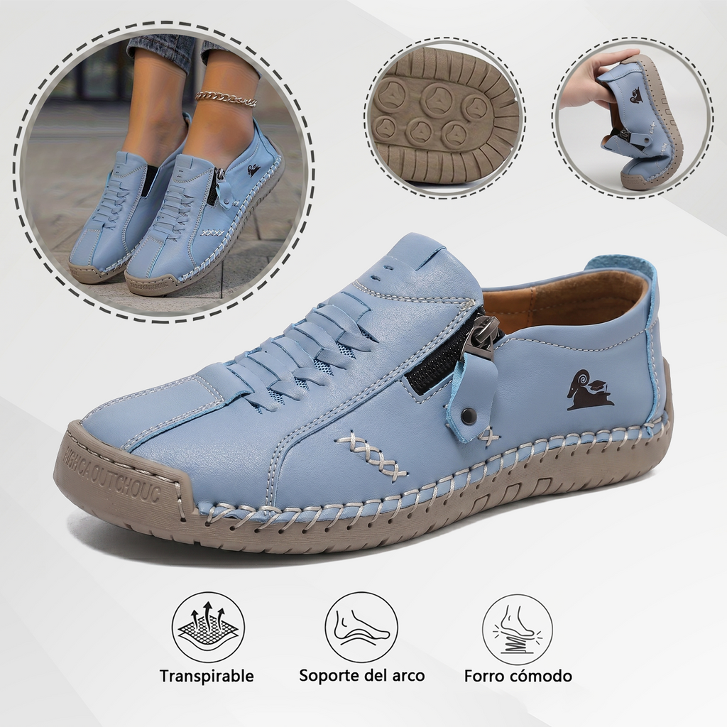 🔥 ¡Oferta especial de hoy con un 60% de descuento 🎁Mocasines de Piel con Cremallera para Mujer, Zapatos Cómodos Ergonómicos, Calzado Casual para Caminar Sin Cordones